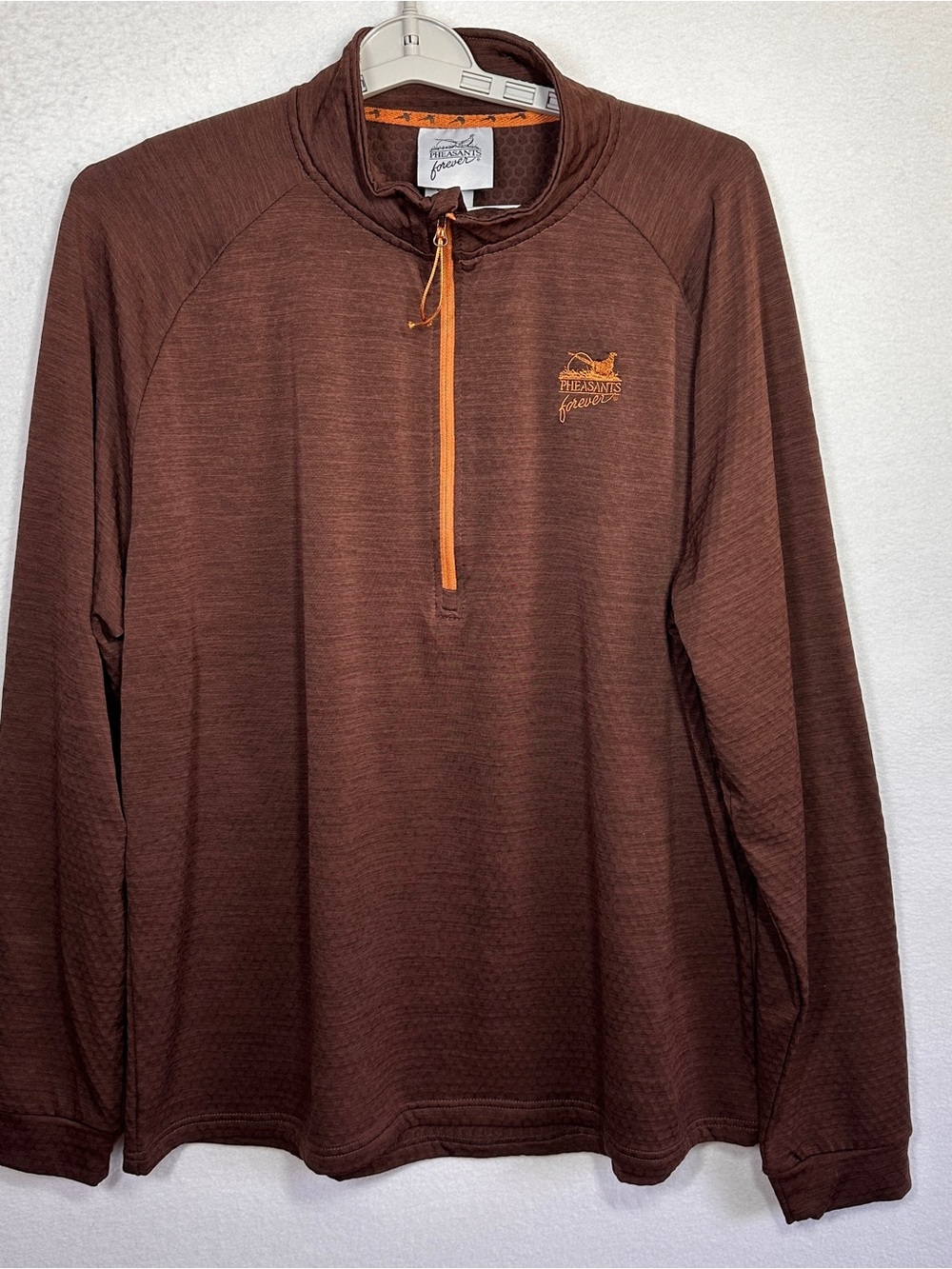 Pheasants Forever 1/4 Quarter Zip Pullover Mens XL Brown Performance Logo